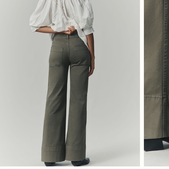 Pilcro Anthropologie Olive Green High-Rise Rylan Relaxed Flare Pants NWT - Picture 3 of 4